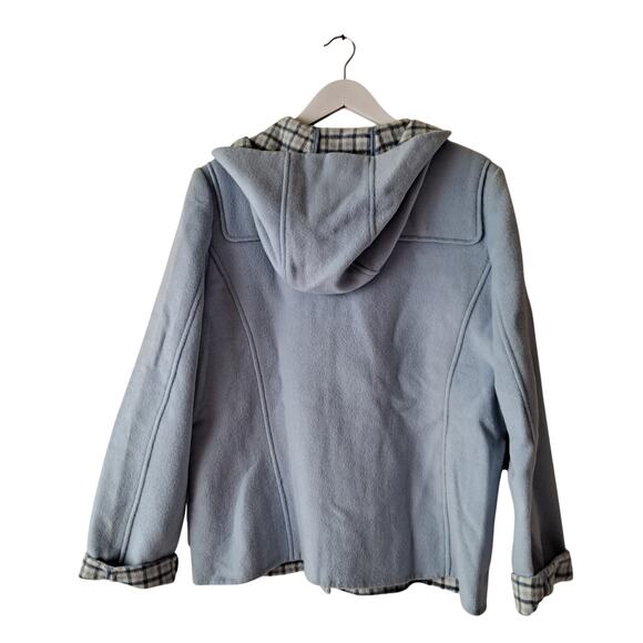 Lands' End Wool Blend Jacket Plaid Lined Hooded Coat Light Blue Women's Size 12 - Picture 2 of 10
